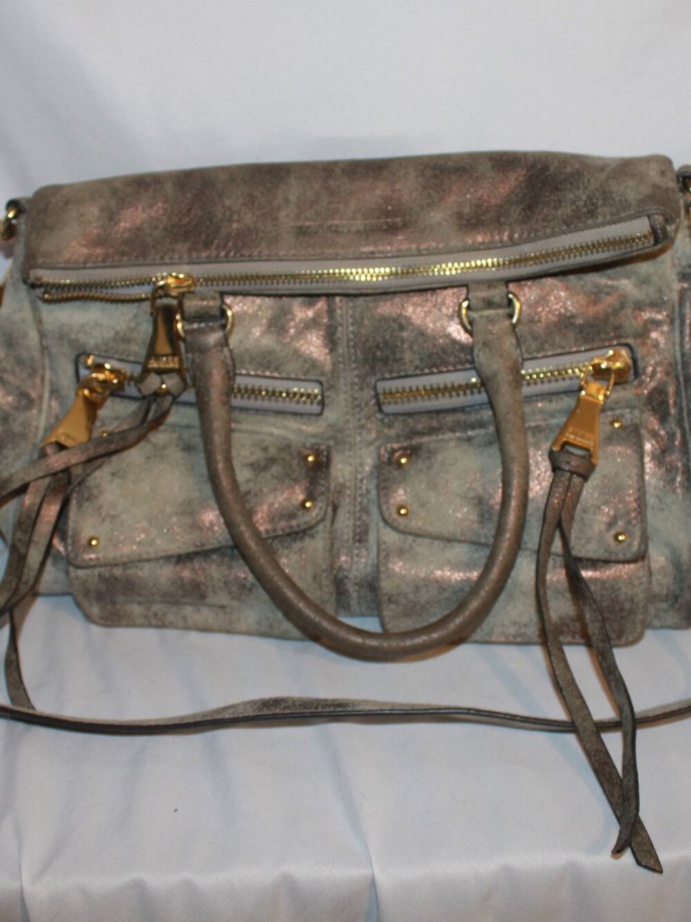 Aimee Kestenberg Soho Distressed Metalic Leather Sachel Crossbody
